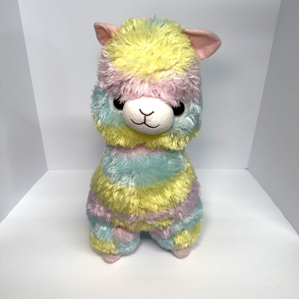 Amuse Rainbow Multicolor Alpaca Llama Soft Plush Stuffed Animal Yellow Blue Pink